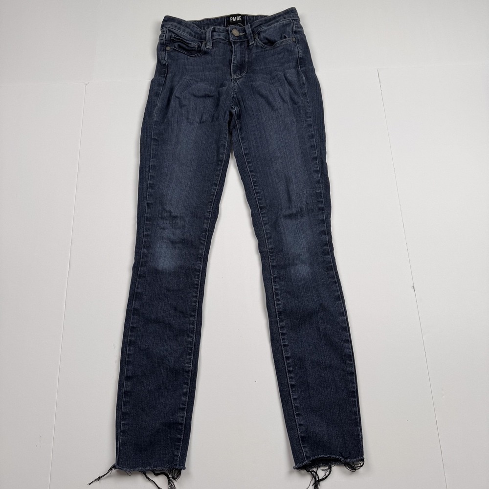 Paige Jeans Womens 24 (23x26) Blue Dark Wash Skinny Raw Hem Stretch Made USA